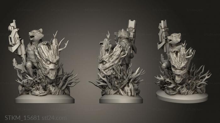 Figurines heroes, monsters and demons (Rocket and Groot, STKM_15681) 3D models for cnc