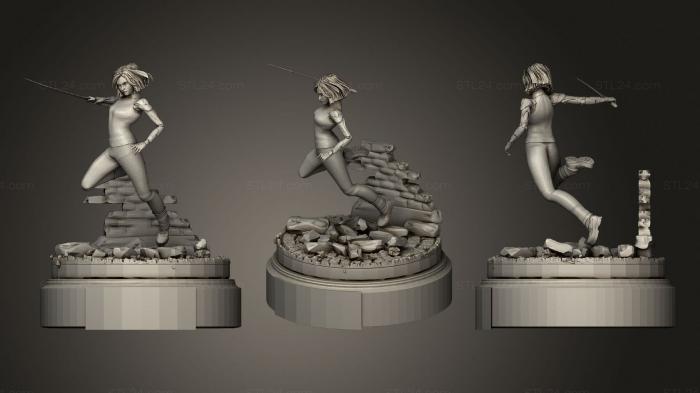 Figurines heroes, monsters and demons (Alita on round podium, STKM_1621) 3D models for cnc