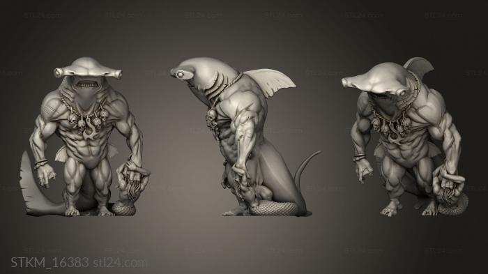 Статуэтки герои, монстры и демоны (Титан Куют Бездонных Мерфолков,Люди -акулы,Человек -шаркун, STKM_16383) 3D модель для ЧПУ станка