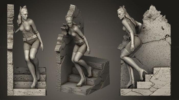 Figurines heroes, monsters and demons (Catwoman on wall, STKM_1998) 3D models for cnc