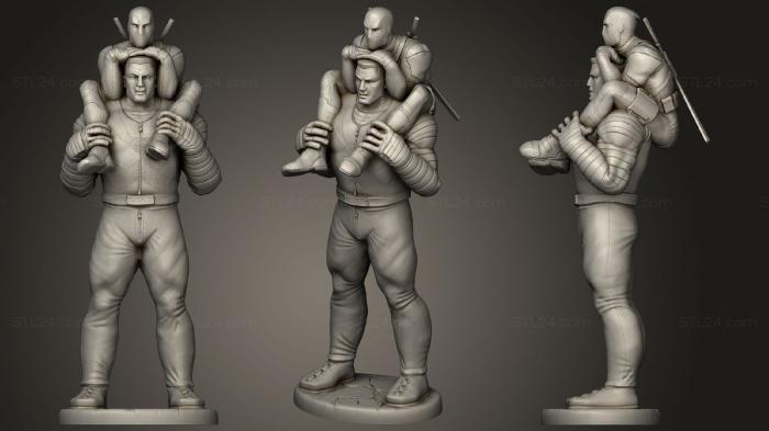Статуэтки герои, монстры и демоны (Полная фигура статуи Колосса и Дэдпула, STKM_2084) 3D модель для ЧПУ станка