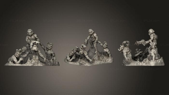 Статуэтки герои, монстры и демоны (Сцена смертельного боя, STKM_2264) 3D модель для ЧПУ станка