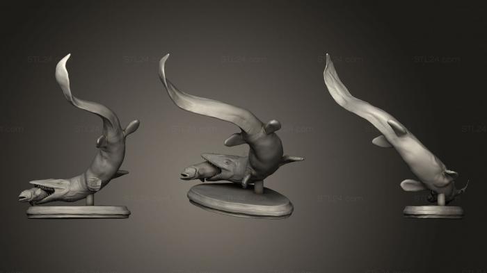 Статуэтки герои, монстры и демоны (Мозазавр и рыба, STKM_3064) 3D модель для ЧПУ станка
