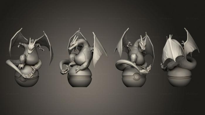 Figurines heroes, monsters and demons (charizard on ball, STKM_4657) 3D models for cnc