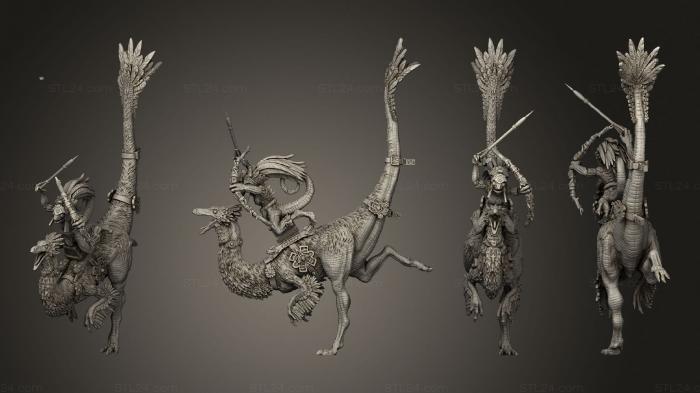 Статуэтки герои, монстры и демоны (Всадники Галлимимуса 02, STKM_5576) 3D модель для ЧПУ станка