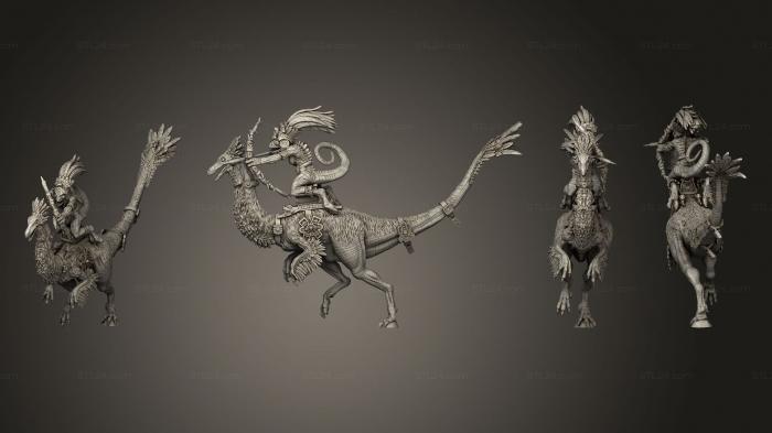 Статуэтки герои, монстры и демоны (Всадники Галлимимуса 03, STKM_5577) 3D модель для ЧПУ станка