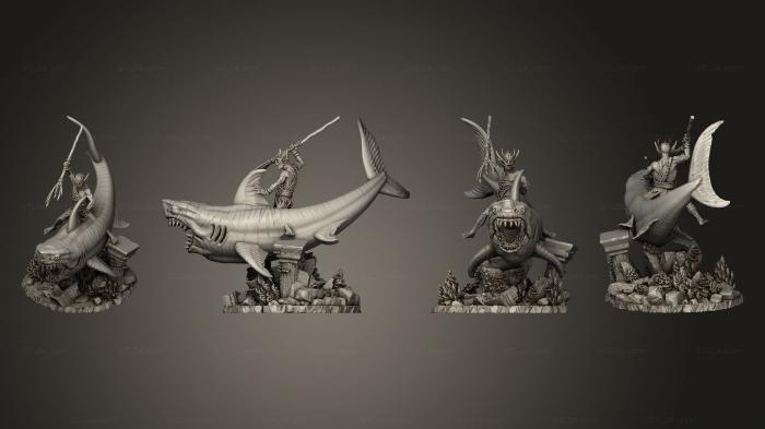 Статуэтки герои, монстры и демоны (Наездник на Большой Белой Акуле, STKM_5742) 3D модель для ЧПУ станка