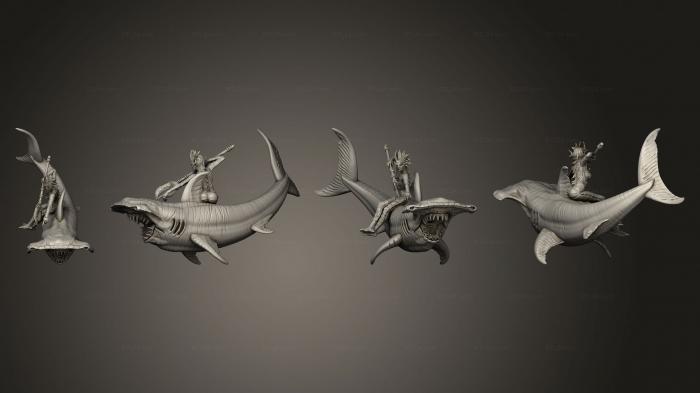 Статуэтки герои, монстры и демоны (Наездница на Акуле-Молоте - Самка Морского Эльфа, STKM_5826) 3D модель для ЧПУ станка
