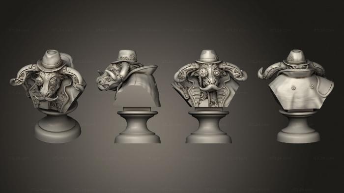Статуэтки герои, монстры и демоны (Бюст детектива - Минотавра в стиле Стимпанк, STKM_7727) 3D модель для ЧПУ станка