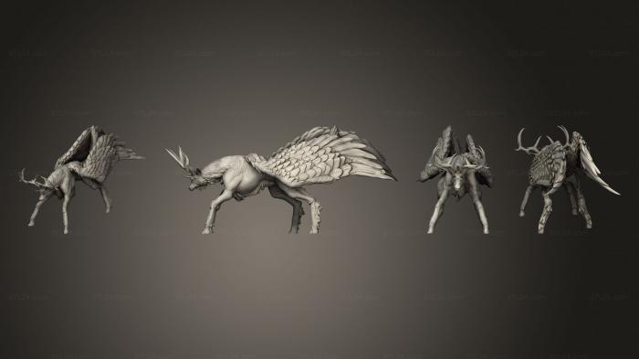 Статуэтки герои, монстры и демоны (Крылатый Олень , Атакующий Крупных, STKM_8486) 3D модель для ЧПУ станка