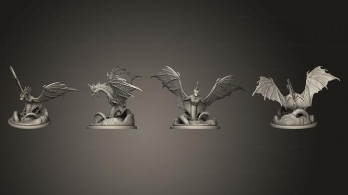 Статуэтки герои, монстры и демоны (Крылатый Морской Змей , Атакующий Крупных, STKM_8491) 3D модель для ЧПУ станка