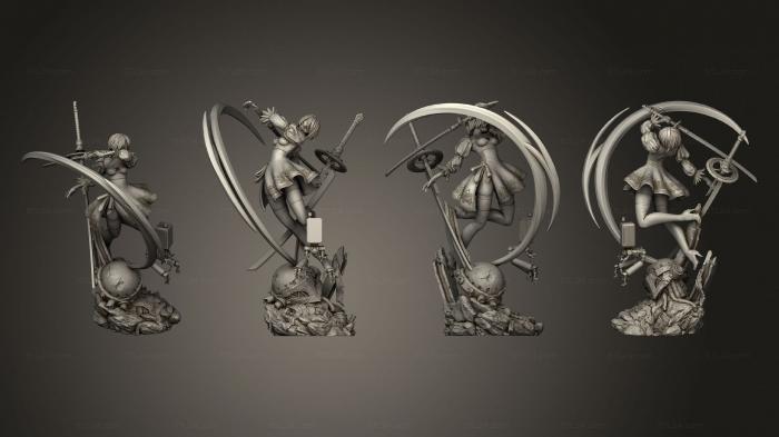 Статуэтки герои, монстры и демоны (2 Б Девять Аутомата, STKM_8751) 3D модель для ЧПУ станка