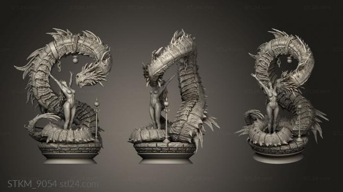 Figurines heroes, monsters and demons (The Girl And Dragon Lamp, STKM_9054) 3D models for cnc