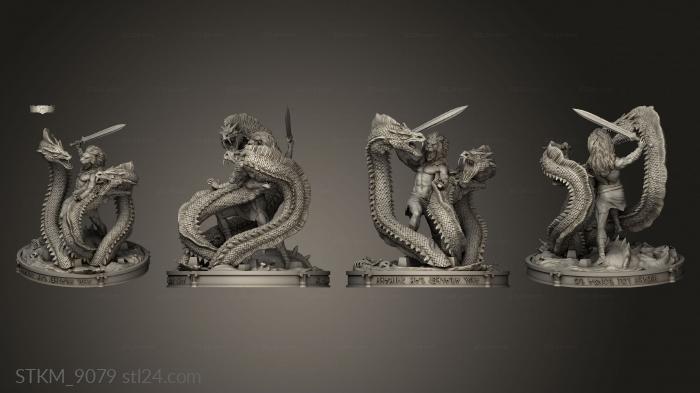 Статуэтки герои, монстры и демоны (Геркулес против Гидры, STKM_9079) 3D модель для ЧПУ станка