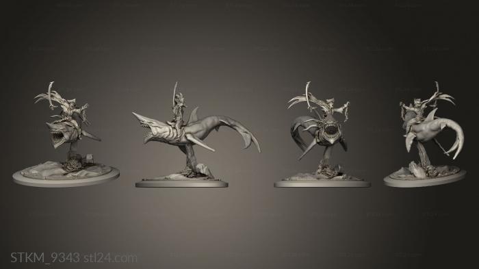 Figurines heroes, monsters and demons (Pirates Curse the Dead Seas Troops Mounted Gold Fools on Shark Fool, STKM_9343) 3D models for cnc