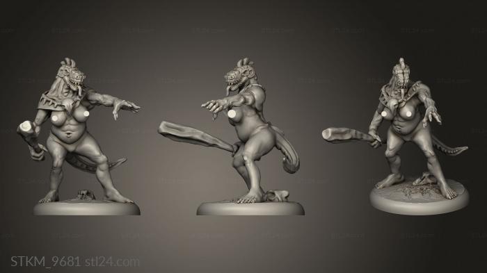 Figurines heroes, monsters and demons (Mega age The Colossal Lizardfolk Female Club Pointing, STKM_9681) 3D models for cnc