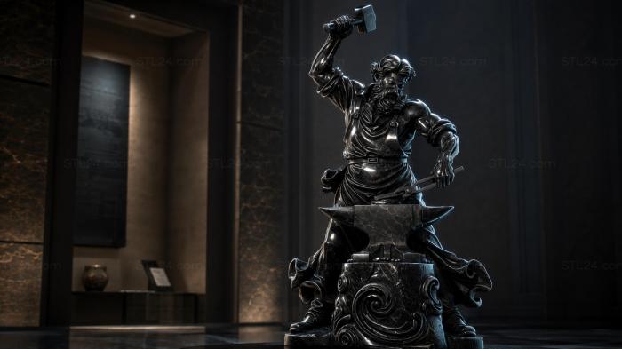 Blacksmith with Hammer and Anvil Figurine 3d STL model