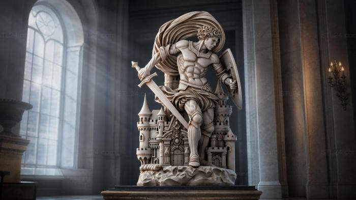 A warrior with a sword at the castle 3d STL model