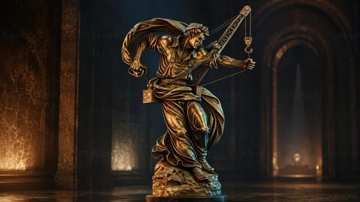 Construction Worker with Crane - Worker Statue 3d STL model