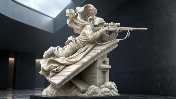 Angel sniper on the roof with a rifle 3d STL model