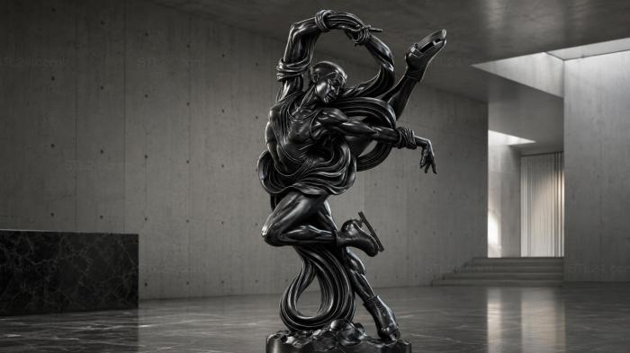 Female figure with flowing hair and a spiral 3d STL model