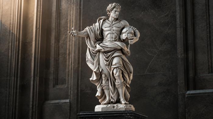 Statue of a warrior angel with a sword in armor 3d STL model