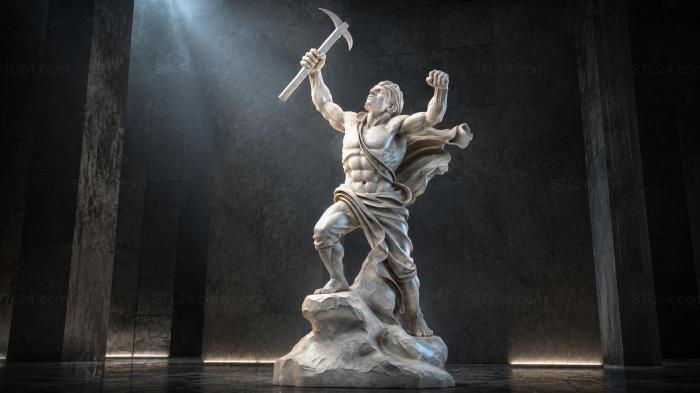 Male figure with sword and torch on a rock 3d STL model