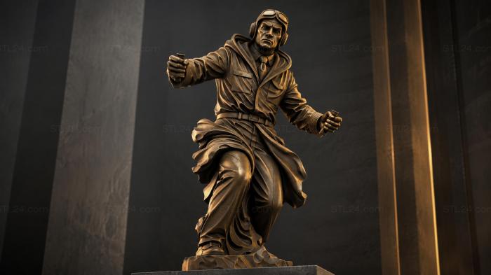 Figure of a pilot in a leather jacket and glasses 3d STL model