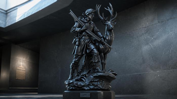 Hunter with a deer and a gun, relief composition 3d STL model