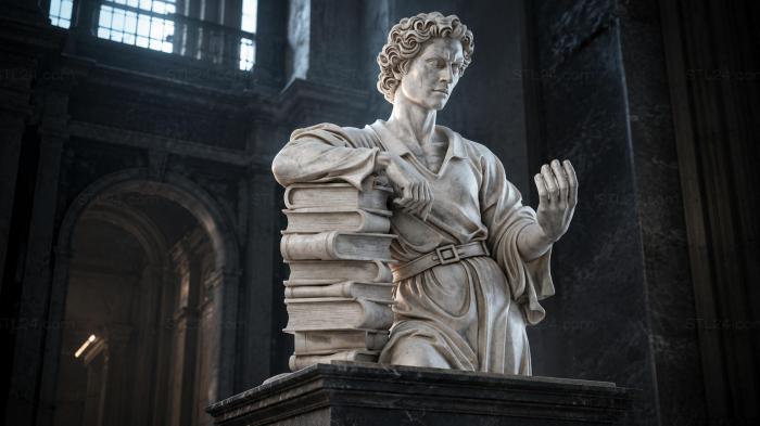 Female figure with books, bas-relief 3d STL model