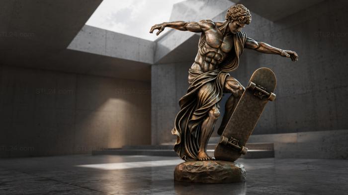 Statues of men (Athlete with a skateboard on a pedestal, STKMJI_000021) 3D models for cnc