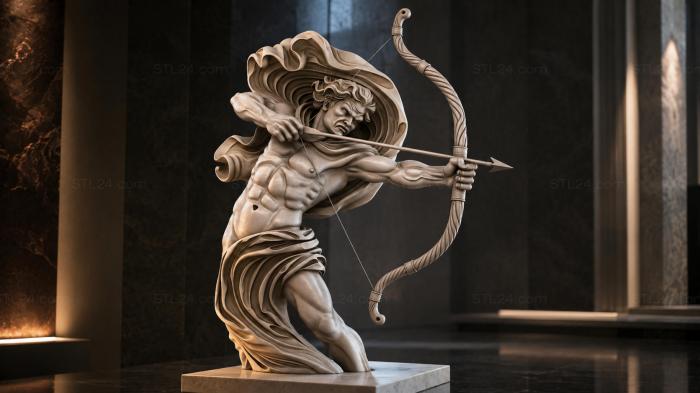 Goddess with a bow and arrow in flowing robes 3d STL model