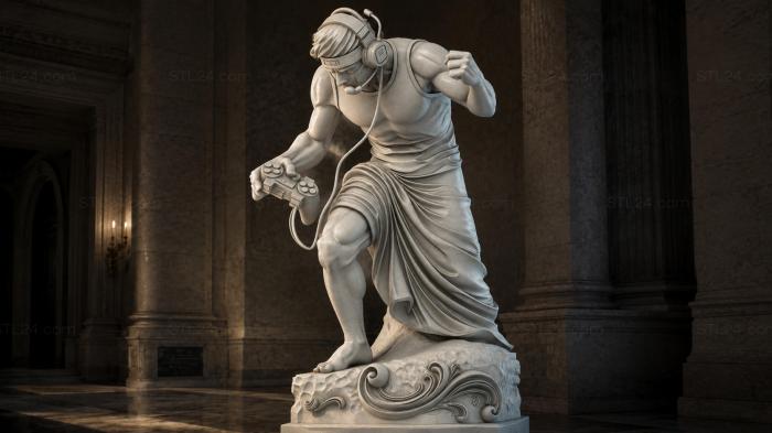 A girl with headphones and a gamepad in a dynamic pose 3d STL model