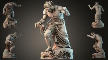 Statues of men (A girl with headphones and a gamepad in a dynamic pose, STKMJI_000025) 3D models for cnc