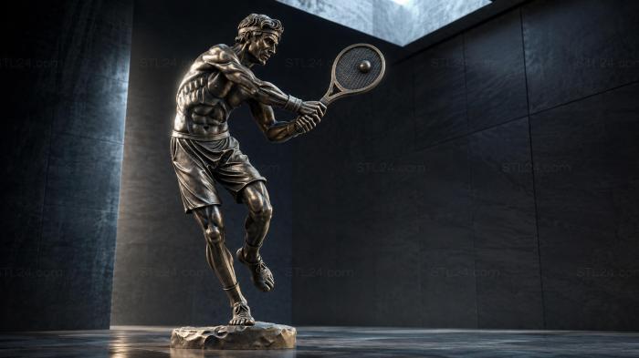 Tennis player jumping with racket, classical sculpture 3d STL model