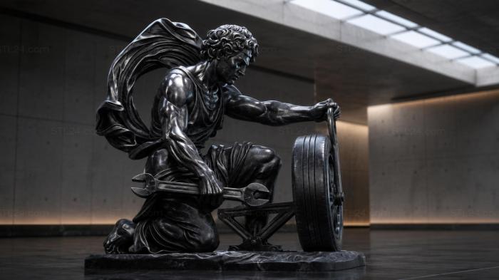 Winged angel with tools and a wheel 3d STL model