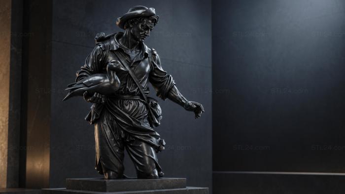 Statue of a hunter with a gun in a hat 3d STL model