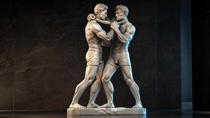 Two muscular men wrestling, classical sculpture 3d STL model