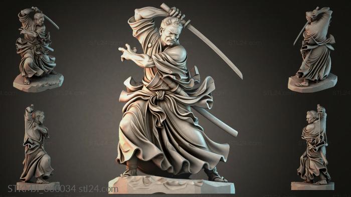 A warrior with a sword and a flowing cloak, bas-relief figure 3d STL model