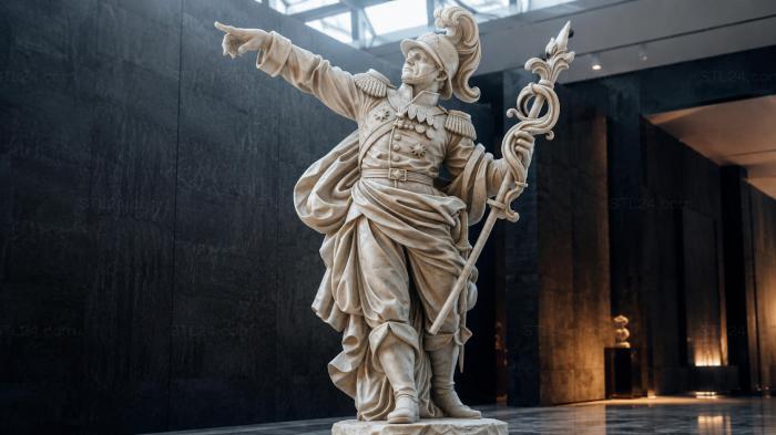 Military general with baton and cloak pointing forward 3d STL model