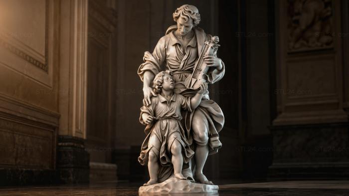 Sculpture of a man with a violin and a child 3d STL model