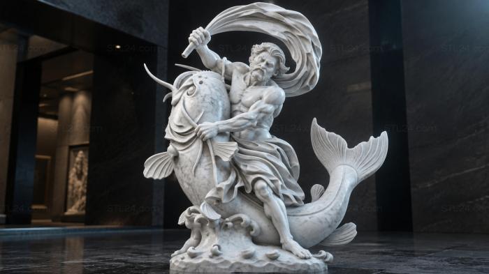 Triton with shell and fluttering fabric 3d STL model