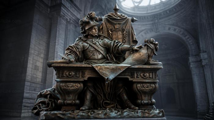 A military leader with a coat of arms and a banner on a pedestal 3d STL model
