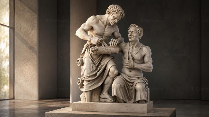 Warrior and seated man with a child bas-relief 3d STL model