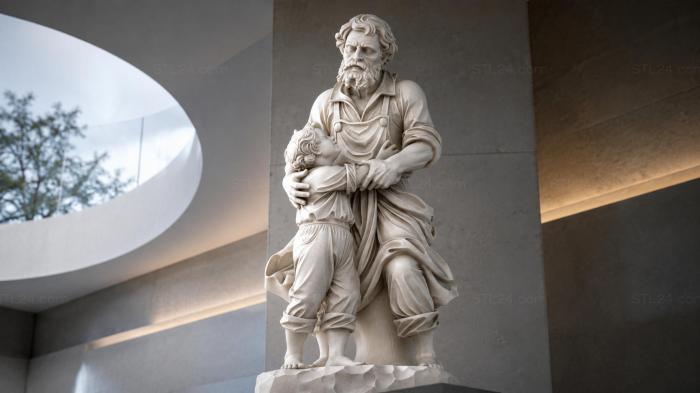 Bearded Man with Child Sculpture 3d STL model