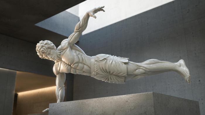 Flying athlete with muscles in a jump - 3D model for CNC 3d STL model
