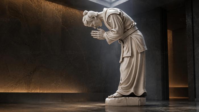 A praying monk with rosary beads in a long robe 3d STL model