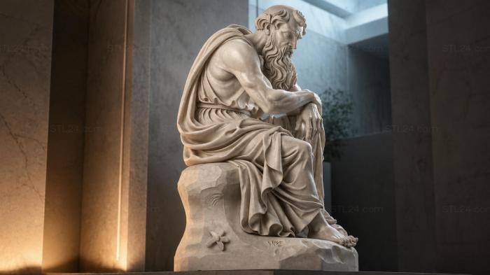 A bearded sage in a toga sitting on a rock 3d STL model
