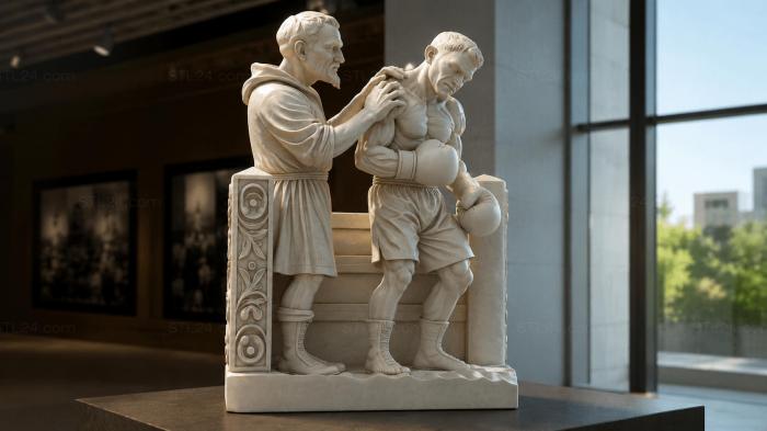 Boxers in the ring with a trainer (facade relief) 3d STL model