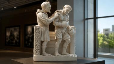 Statues of men Boxers in the ring with a trainer (facade relief) 3d model